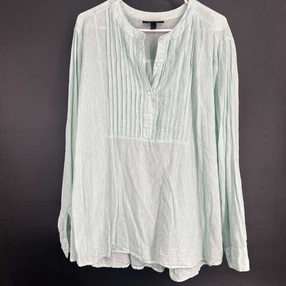 Lane Bryant Sea Foam Green Roll Up Sleeve Plus Size 22/24 Linen Top - Picture 1 of 8